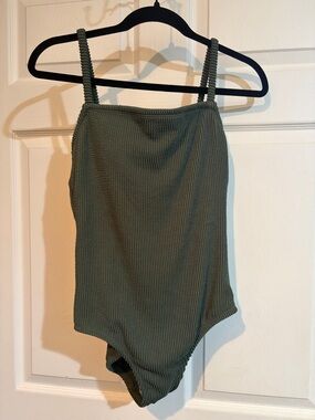 Textured Olive Green One-Piece Swimsuit